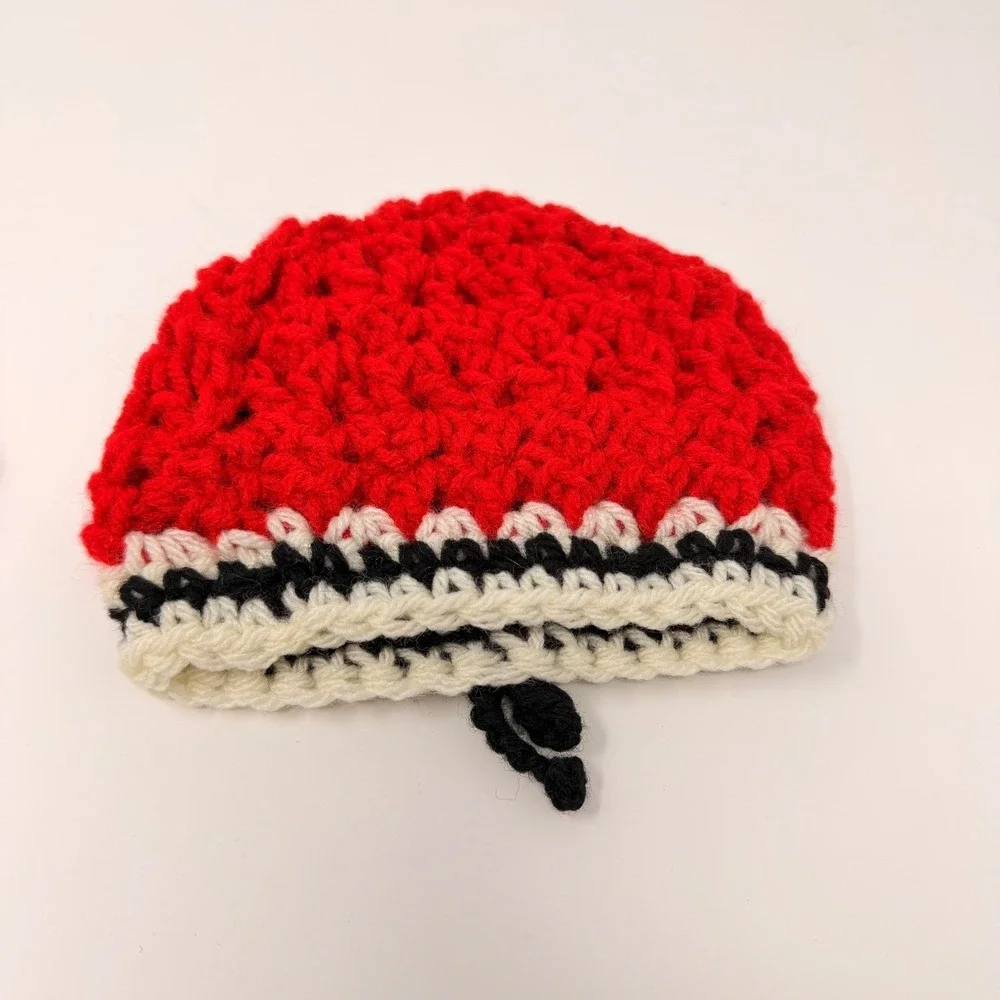 Hand-Knit Doll Outfit: Red Sweater, Beanie, Denim Pants Fits 18